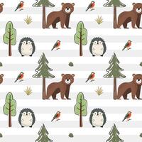 Cute animals pattern. Woodland patterns. Seamless pattern with bear, hedgehog. Forest wildlife backgrounds. vector