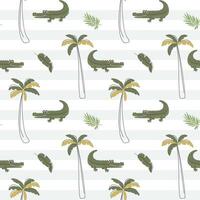 Seamless pattern with cute crocodile and palm trees. Alligator. Childish jungle background. Tropical wallpaper. vector