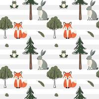 Woodland patterns. Cute seamless pattern with fox, bunny and frog. Forest wildlife backgrounds. vector