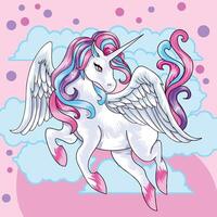 Pony in the clouds. Pink background. Beautiful print for clothes vector