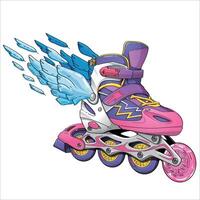 Roller skates with wings. Roller skates. Print for girl. vector