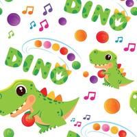 Seamless dinosaur patternon white background. Dinosaur basketball player. Inscription Dinosaur. Dinosaur print. Dino . Textile. vector