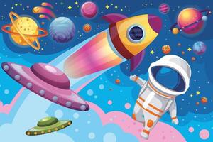Astronaut in space with rocket vector