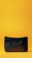 Minimalist yellow pouch on a bright yellow background showcasing unique design and texture photo