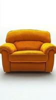 Comfortable yellow upholstered armchair placed on a neutral background for stylish interior decor photo