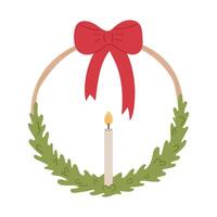 Fir tree wreath with candle, red bow and ribbons vector