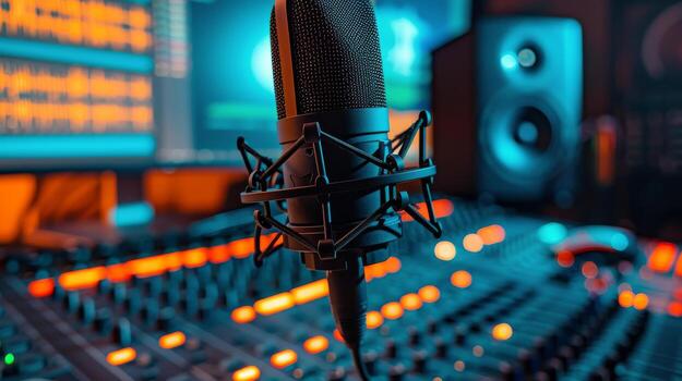 Close-Up of Professional Microphone in Recording Studio photo