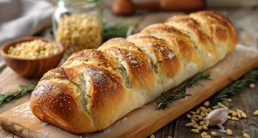 Freshly Baked Crusty Bread With Lemon and Rosemary photo