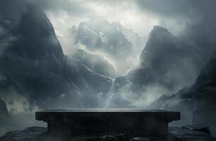 Misty Mountaintop Platform With Stone Pavers photo