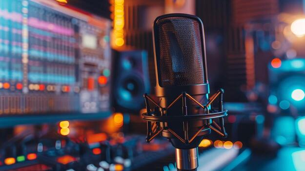 Close-Up of Professional Microphone in Recording Studio photo
