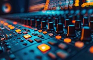 Close Up View of a Soundboard With Sliders photo