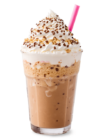 Iced VoVo Biscuit Latte Frappuccino Tall glass with ice coffee milk ice cream and crushed png