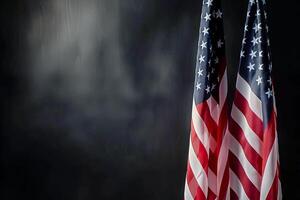 A Close Up View of an American Flag Draped Over a Pole, Set Against a Black Background photo