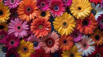 A Close Up View of Colorful Gerbera Daisies in Full Bloom photo