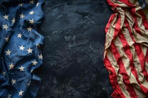 A Close Up View of an American Flag Draped Over a Pole, Set Against a Black Background photo