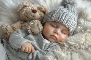 Baby Sleeping Peacefully With Stuffed Animal photo