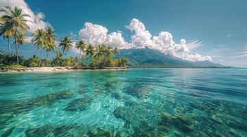 Tropical Beach Scene With Palm Trees and Clear Water photo