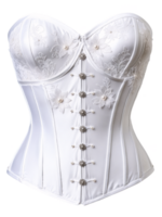 bridal corset featuring embroidered lace and soft mesh, designed with a strapless neckline and a lace-up back with satin ribbons. png