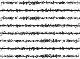 a set of black and white lines with branches, a set of black and white lines, a set of black and white lines with branches, barbed wire seamless pattern, vector