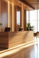 Modern reception area with clean lines and warm lighting in a stylish interior design setting photo
