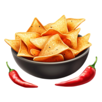 Chips in Bowl with Chili Peppers png