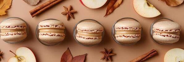 Elegant autumn dessert display featuring macaroons with seasonal flavors photo