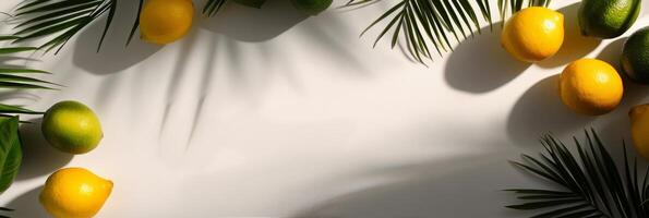 Limes and shadows create a tropical atmosphere on a bright surface photo