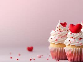 Sweet cupcakes decorated with heart toppers for a romantic celebration photo