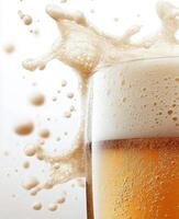 Refreshing beer splashes in a glass during a lively gathering at a summer festival photo