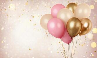 Colorful balloons with gold and pink accents create a festive atmosphere for celebration photo