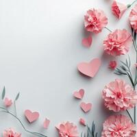 Creatively arranged pink flowers and hearts for a festive celebration photo
