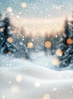 Soft pink winter landscape with snowflakes and delicate floral accents in a serene atmosphere photo