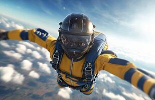 Skydiving adventure over clouds with experienced divers in freefall photo