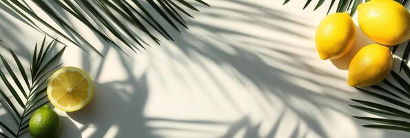 Limes and shadows create a tropical atmosphere on a bright surface photo