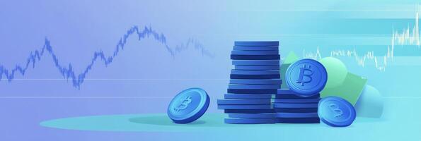 Financial growth represented by stacked coins and graphs illustrating market trends and investment photo