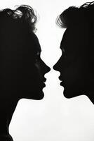Silhouettes of two individuals facing each other against a light background photo