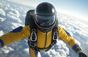 Skydiving adventure over clouds with experienced divers in freefall photo
