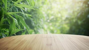 Table top in front of bamboo forest background photo