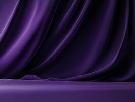 Elegant purple fabric background with smooth, flowing folds, perfect for showcasing luxury products. making it an ideal backdrop for any high-end product display, branding, or beauty design. photo