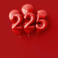 Colorful red balloons displaying the number two hundred twenty five for celebration photo