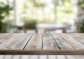 Wooden table with rustic texture in a bright and airy indoor setting photo