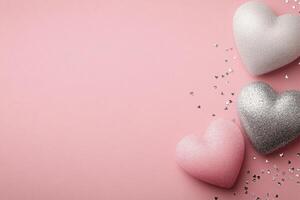 Hearts on soft pink, with sparkly bokeh for Valentines season photo