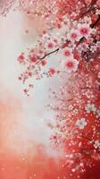 Blossoming cherry blossoms against a soft pink background during springtime photo