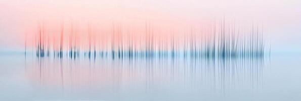 Tranquil morning mist over calm water with soft pastel tones and graceful reeds photo