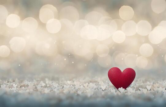 A red felt heart surrounded by white decorative hearts with a soft bokeh background for romance photo