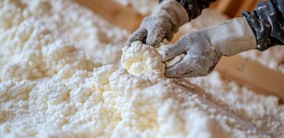 Worker carefully shaping and crafting materials in a workshop during the daytime hours photo