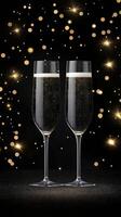 Elegant sparkling drinks in fluted glasses against a sparkling black background for celebration photo