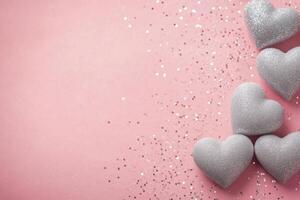 Hearts on soft pink, with sparkly bokeh for Valentines season photo