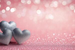 Hearts on soft pink, with sparkly bokeh for Valentines season photo
