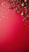 Sparkling golden particles float against a rich red background during festive celebrations photo